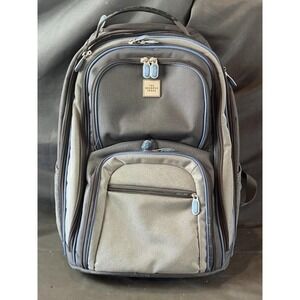 The Sharper Image Grey Ballistic Nylon Laptop Travel Backpack Blue Trim Padded